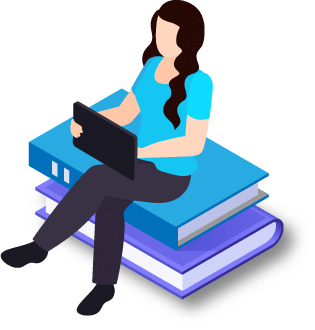 Sitzende Frau auf Büchern